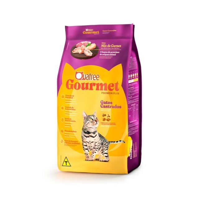 Ração Quatree Gourmet Gatos Castrados Mix de Carnes