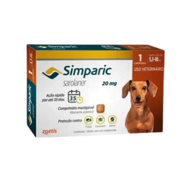 Antipulgas Simparic 20 mg para cães 5,1 a 10 kg