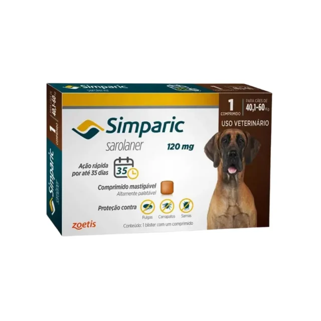 Antipulgas Simparic 120 mg para cães 40,1 a 60 kg