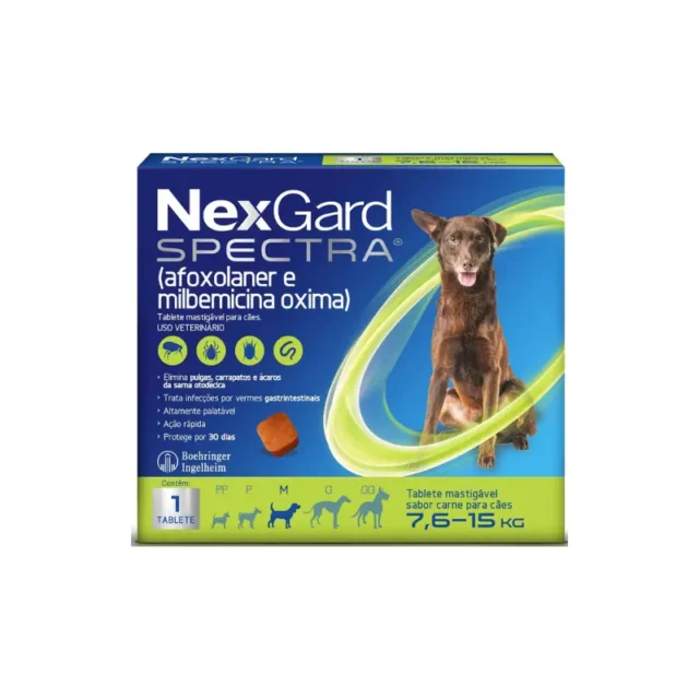 Antipulgas e Carrapatos NexGard Spectra para Cães de 7,6 a 15kg